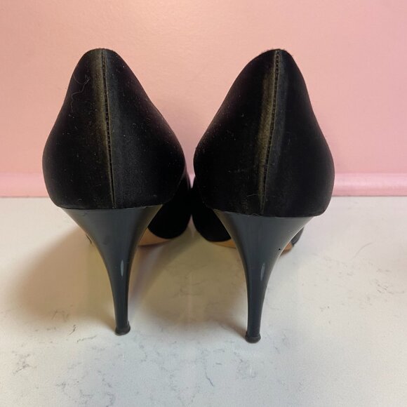 Giuseppe Zanotti Black Satin Open Toe Pumps with Crystal Embellishment - EUR 38 - Picture 2 of 7